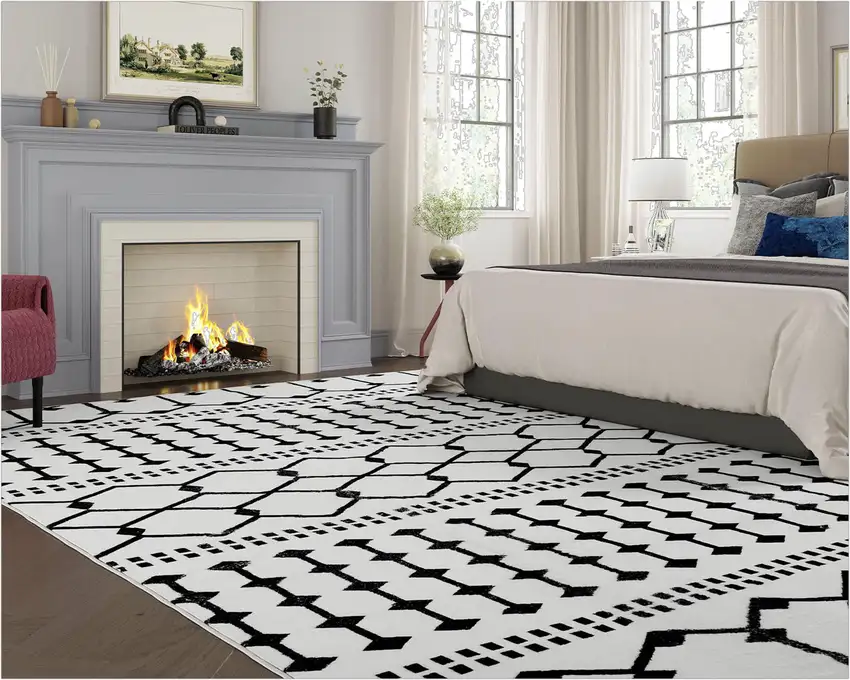 Black And White Moroccan Washable Area Rug Photo 9