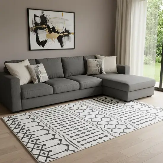 Black And White Moroccan Washable Area Rug Photo 1