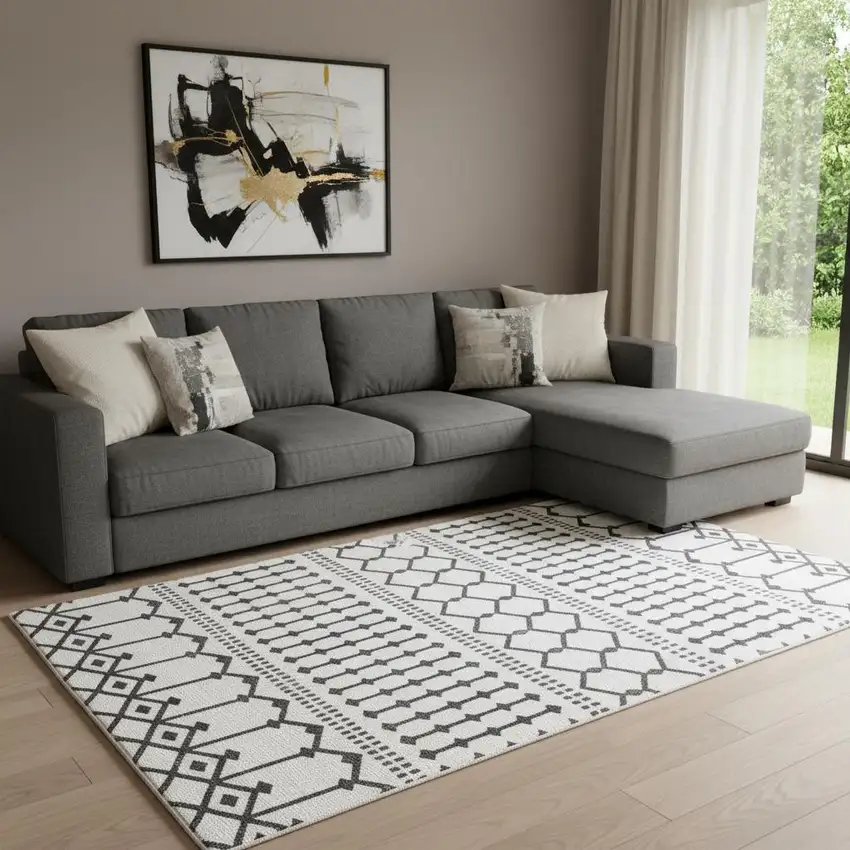 Black And White Moroccan Washable Area Rug Photo 1