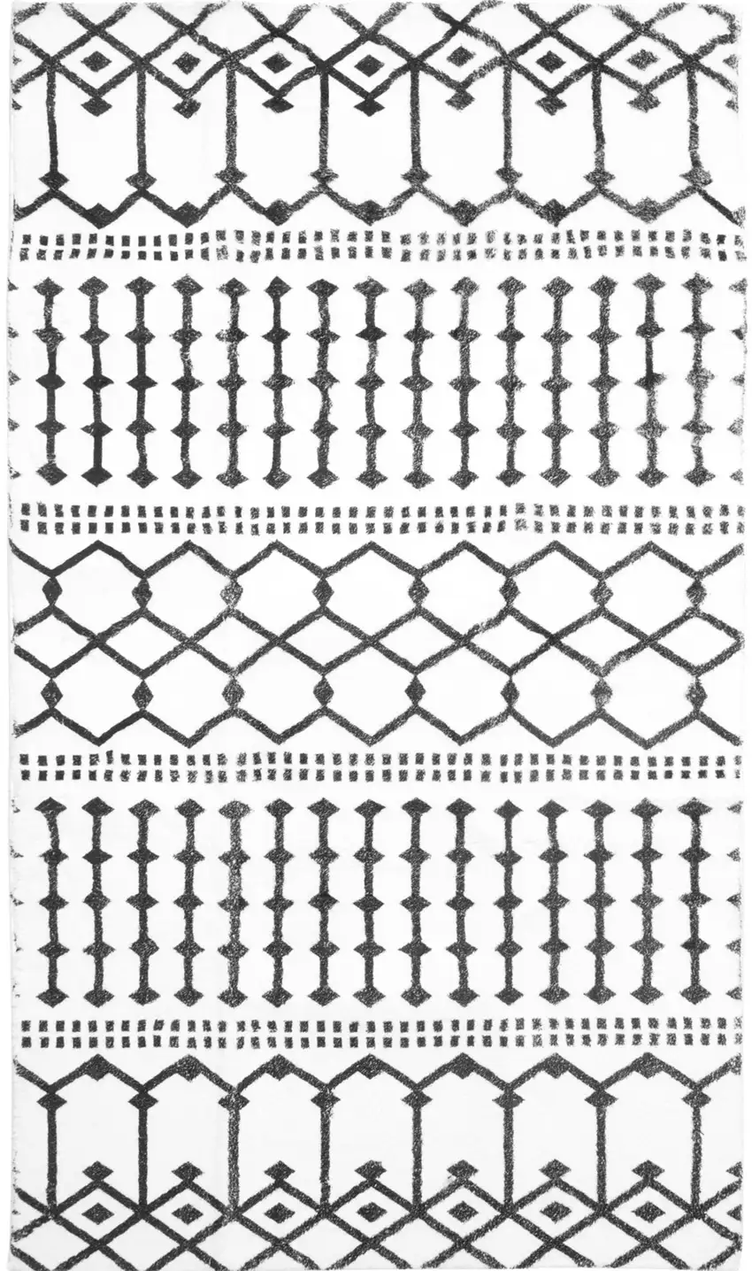 Black And White Moroccan Washable Area Rug Photo 2