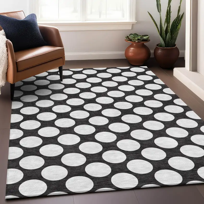 Black And White Polka Dot Washable Area Rug With UV Protection Photo 6