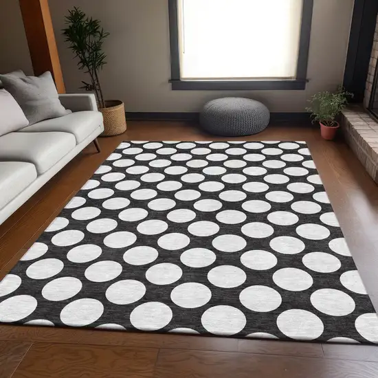 Black And White Polka Dot Washable Area Rug With UV Protection Photo 6