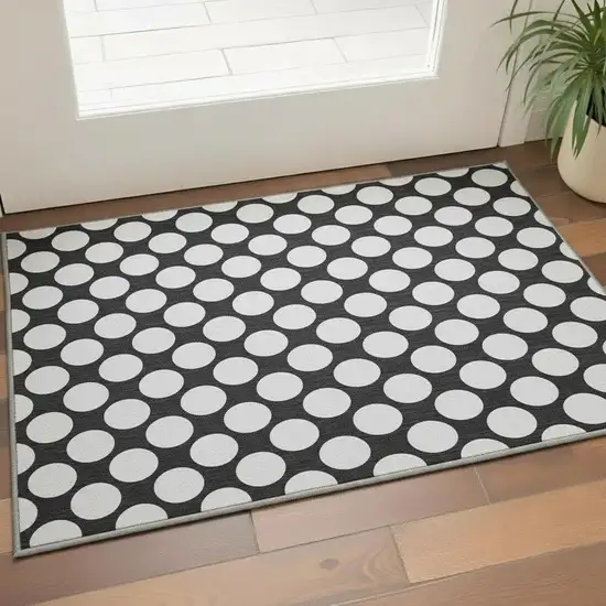Black And White Polka Dot Washable Area Rug With UV Protection Photo 2