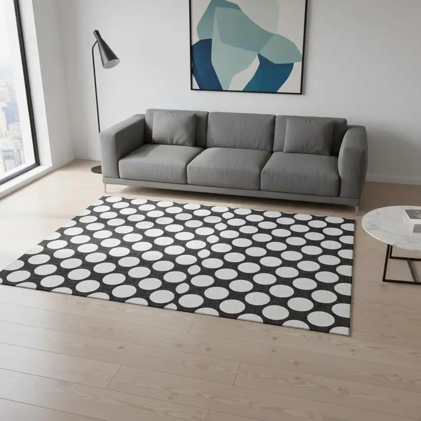 Black And White Polka Dot Washable Area Rug With UV Protection Photo 2