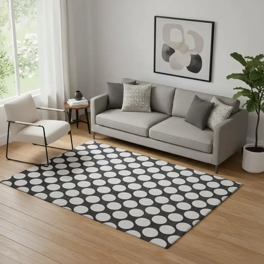 Black And White Polka Dot Washable Area Rug With UV Protection Photo 1
