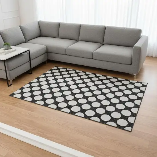 Black And White Polka Dot Washable Area Rug With UV Protection Photo 2