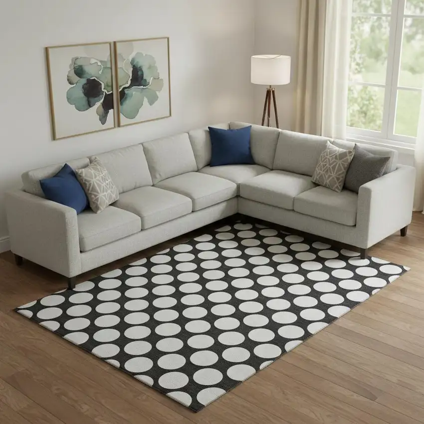 Black And White Polka Dot Washable Area Rug With UV Protection Photo 1