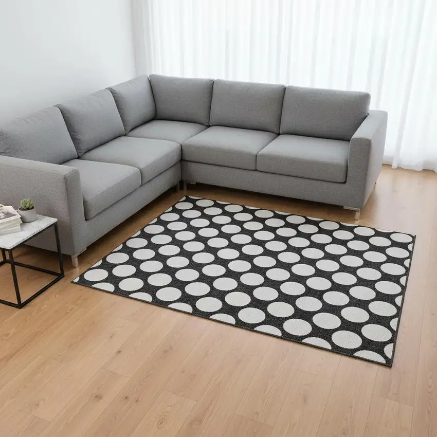 Black And White Polka Dot Washable Area Rug With UV Protection Photo 2