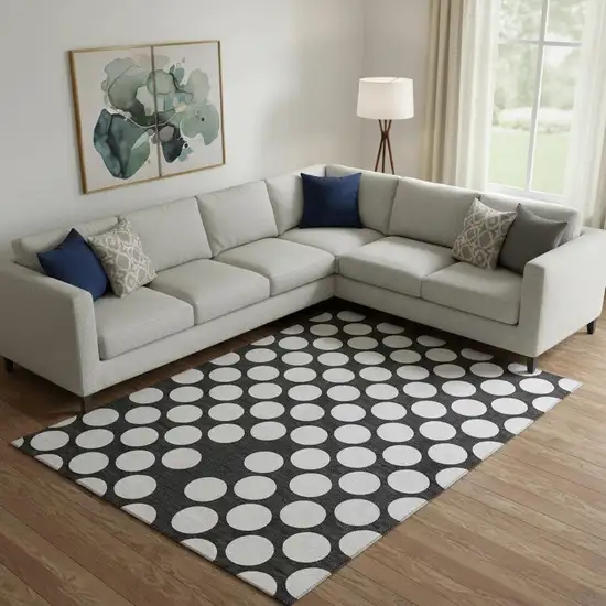 Black And White Polka Dot Washable Area Rug With UV Protection Photo 1