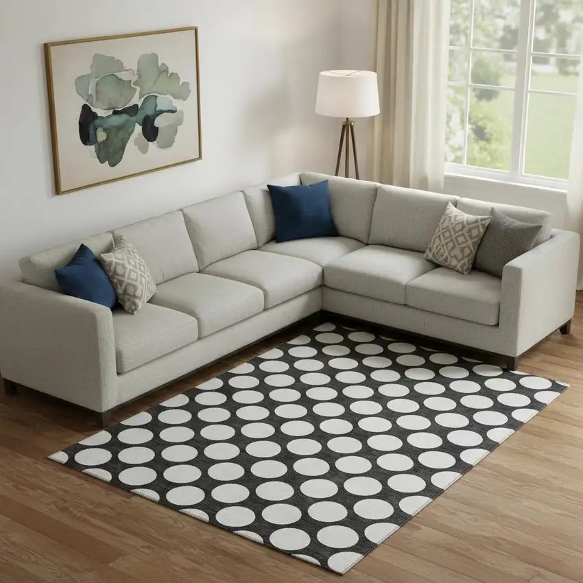 Black And White Polka Dot Washable Area Rug With UV Protection Photo 1