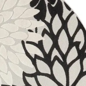 Photo of Black And White Round Floral Non Skid Indoor Outdoor Area Rug