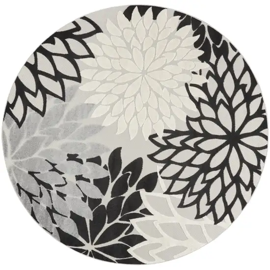 Black And White Round Floral Non Skid Indoor Outdoor Area Rug Photo 2