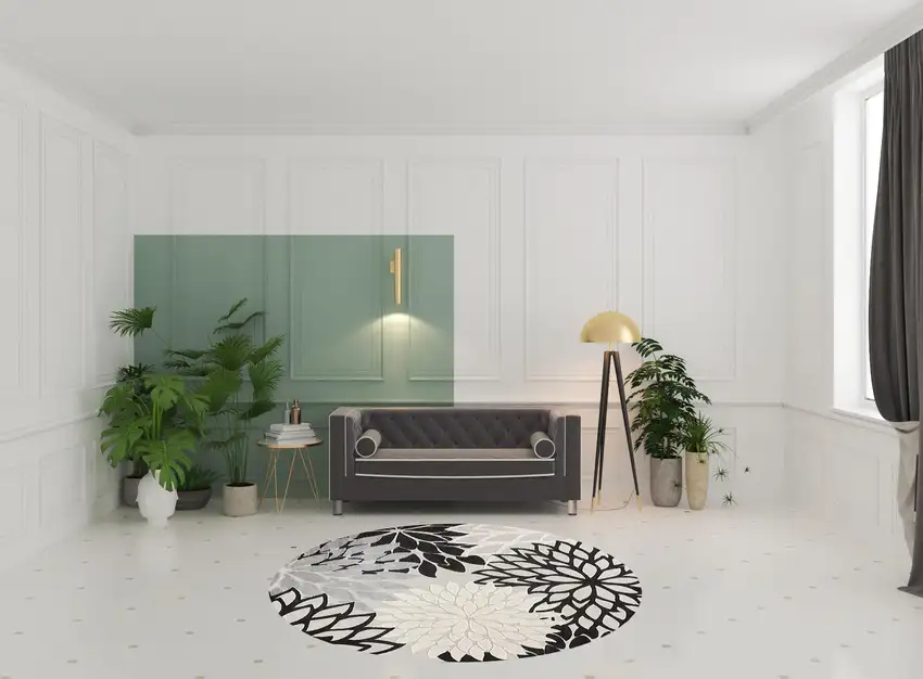 Black And White Round Floral Non Skid Indoor Outdoor Area Rug Photo 2