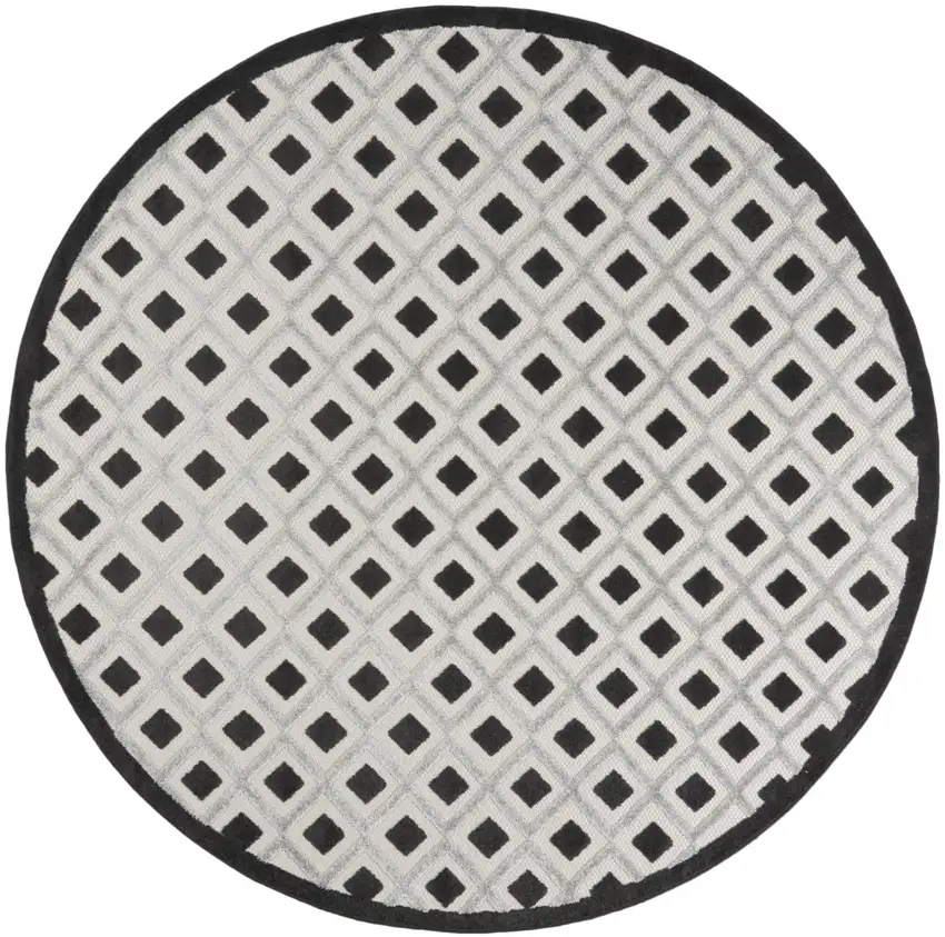 Black And White Round Gingham Non Skid Indoor Outdoor Area Rug Photo 1