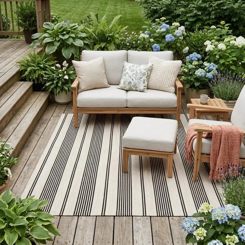 Black And White Striped Hand Woven Area Rug Photo 1