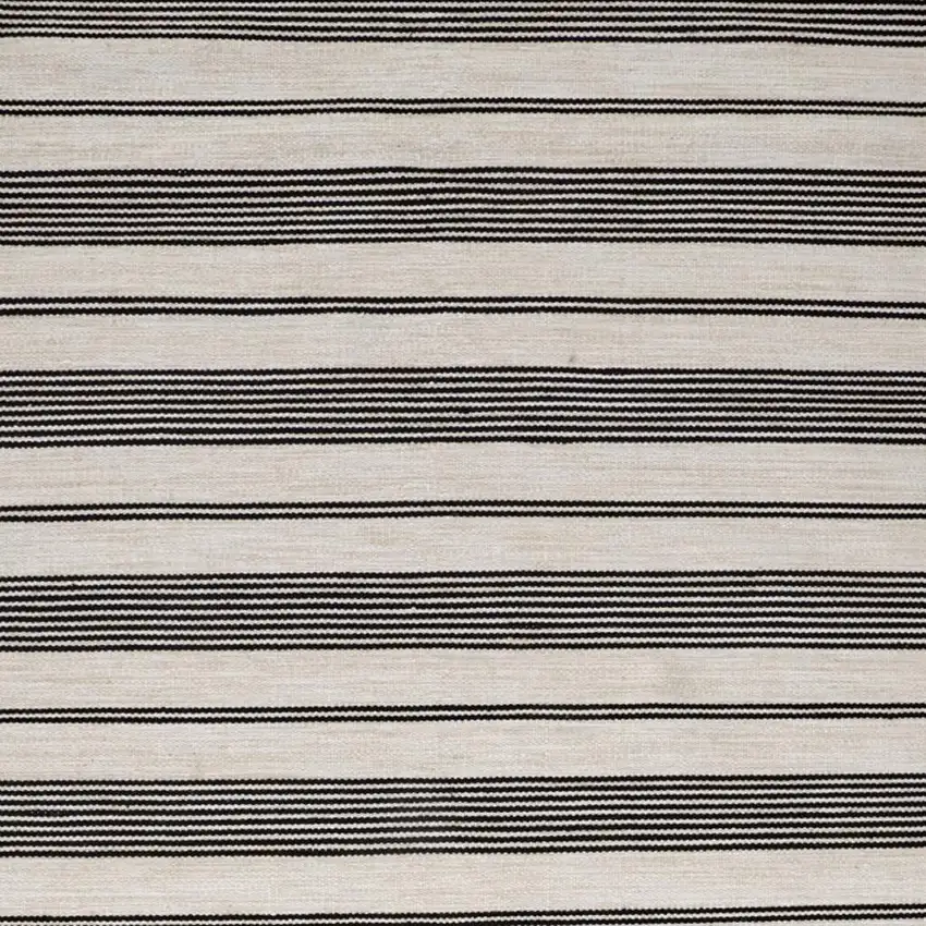 Black And White Striped Hand Woven Area Rug Photo 2