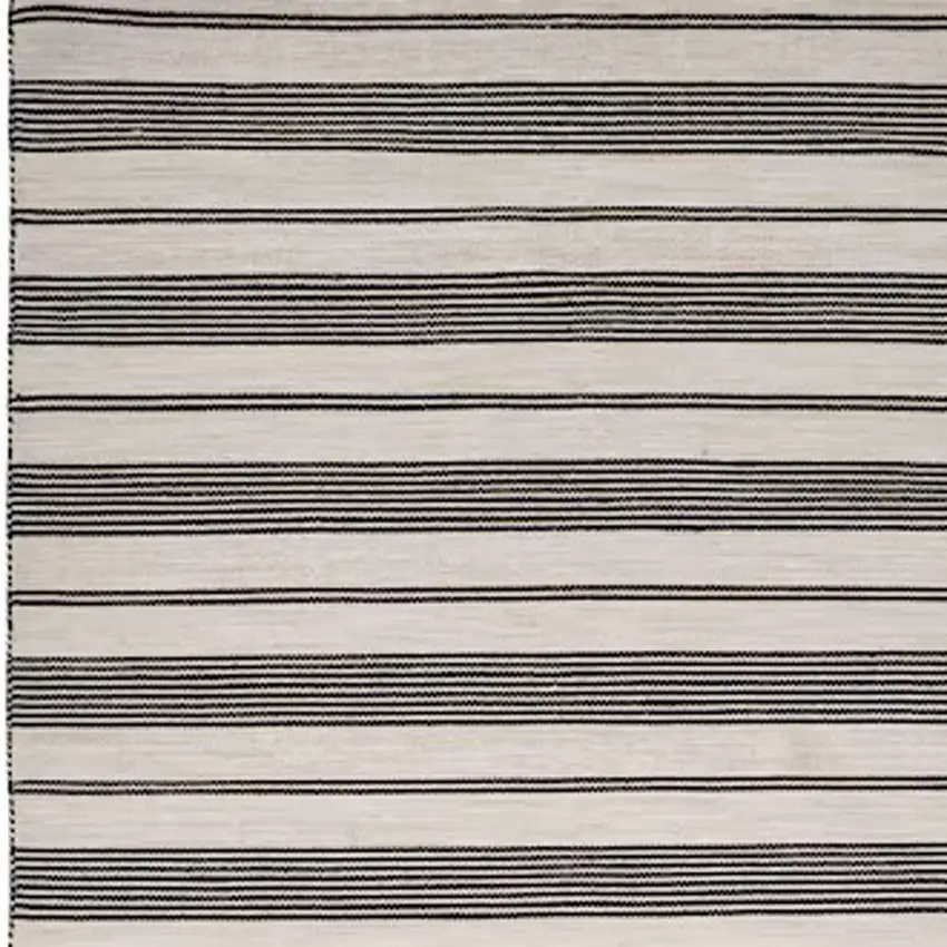 Black And White Striped Dhurrie Hand Woven Stain Resistant Area Rug Photo 4