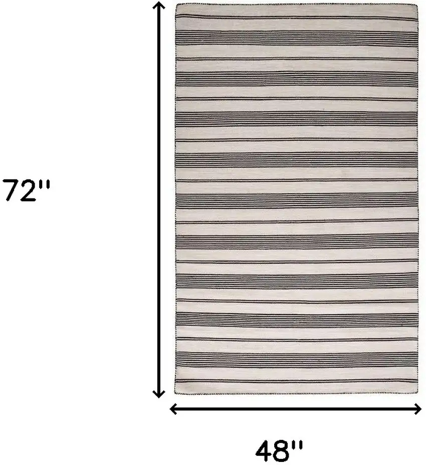 Black And White Striped Dhurrie Hand Woven Stain Resistant Area Rug Photo 3