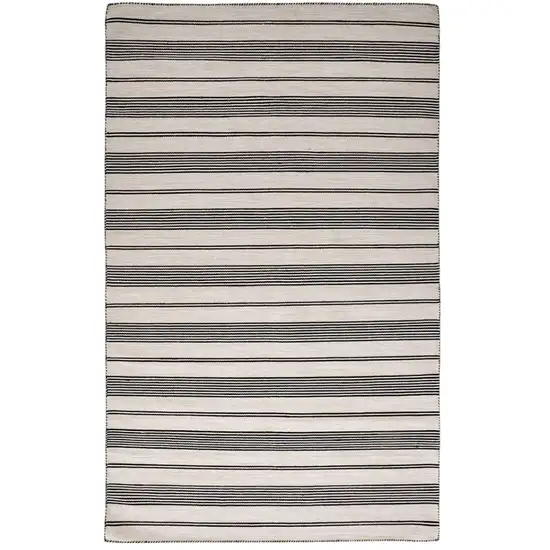 Black And White Striped Hand Woven Area Rug Photo 2