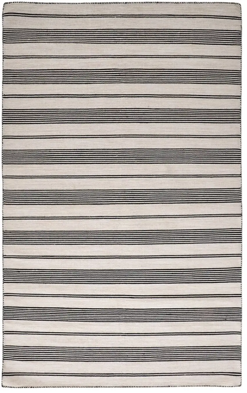 Black And White Striped Hand Woven Area Rug Photo 2