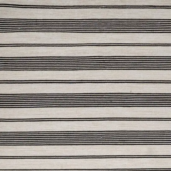 Black And White Striped Dhurrie Hand Woven Stain Resistant Area Rug Photo 2