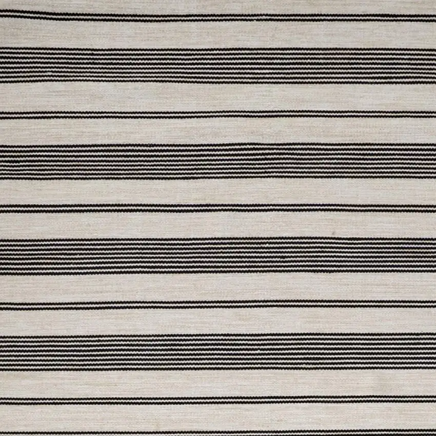 Black And White Striped Dhurrie Hand Woven Stain Resistant Area Rug Photo 2