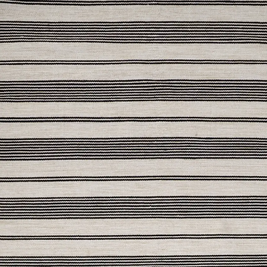 Black And White Striped Dhurrie Hand Woven Stain Resistant Area Rug Photo 5