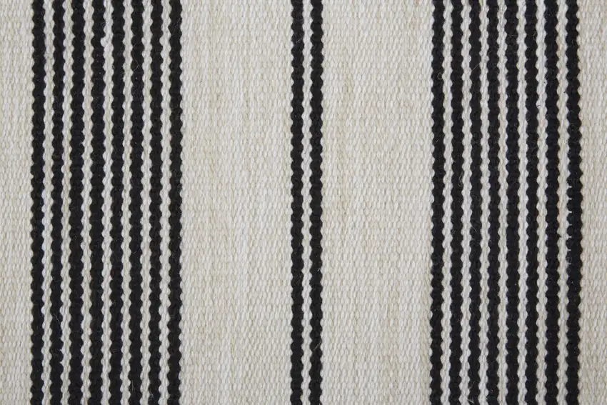 Black And White Striped Dhurrie Hand Woven Stain Resistant Area Rug Photo 8