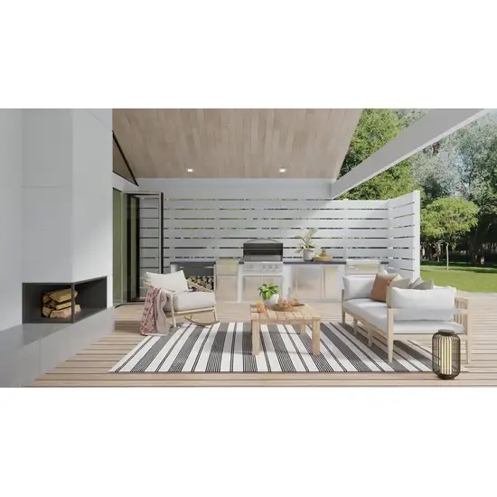 Black And White Striped Dhurrie Hand Woven Stain Resistant Area Rug Photo 6