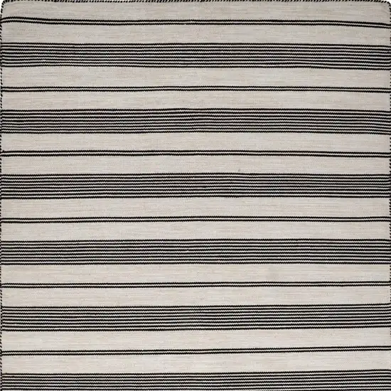 Black And White Striped Dhurrie Hand Woven Stain Resistant Area Rug Photo 3