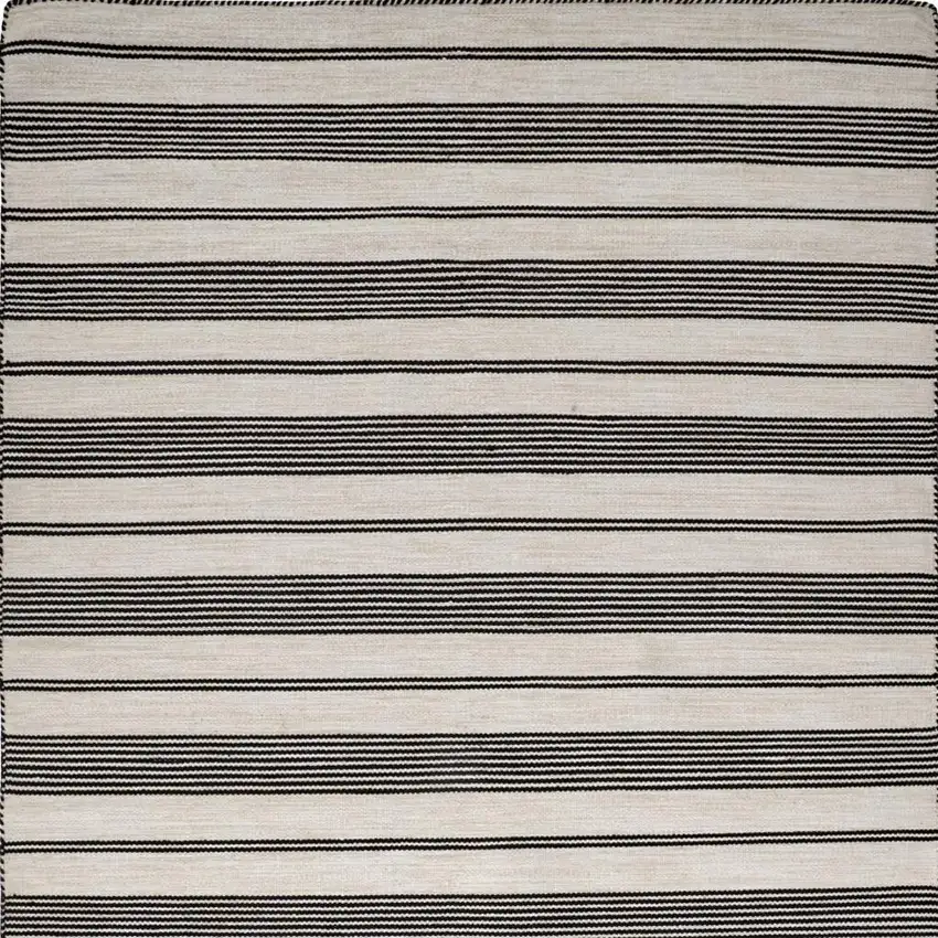Black And White Striped Dhurrie Hand Woven Stain Resistant Area Rug Photo 3