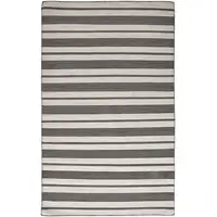 Photo of Black And White Striped Dhurrie Hand Woven Stain Resistant Area Rug
