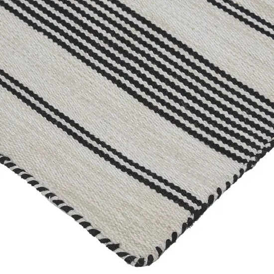 Black And White Striped Dhurrie Hand Woven Stain Resistant Area Rug Photo 6