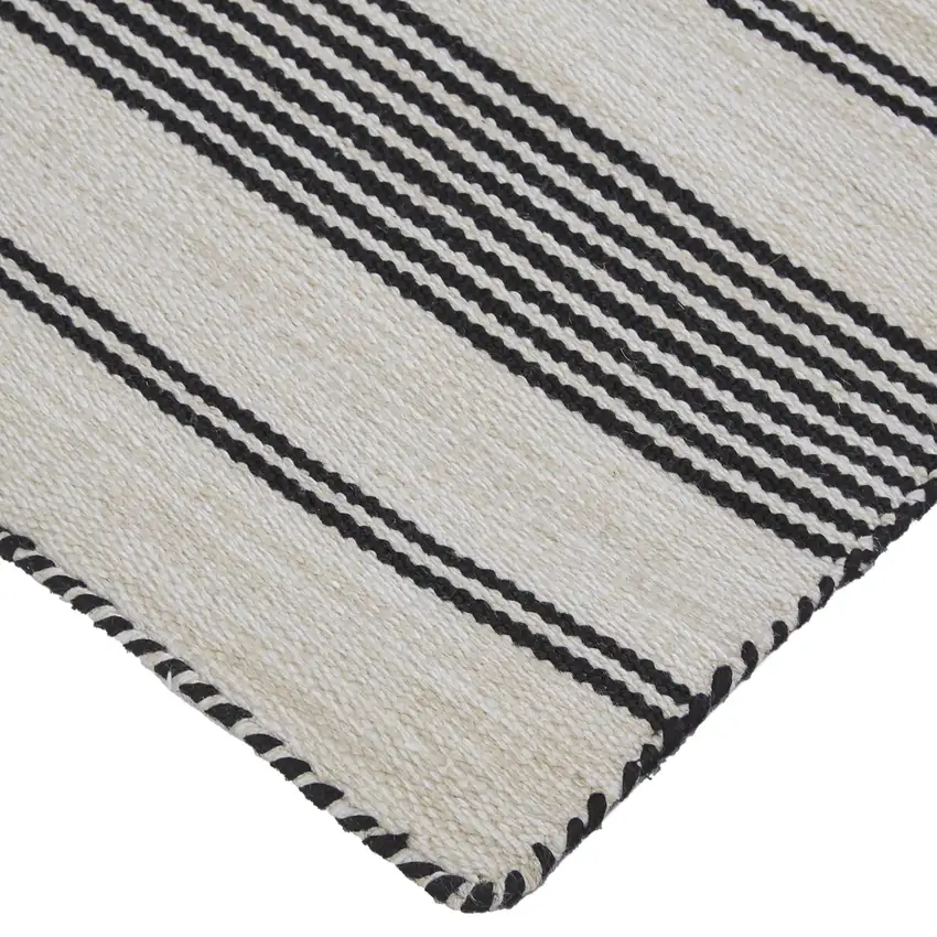 Black And White Striped Dhurrie Hand Woven Stain Resistant Area Rug Photo 6