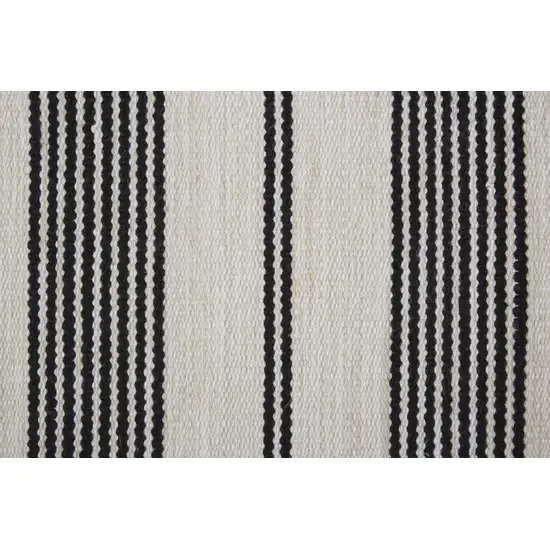 Black And White Striped Dhurrie Hand Woven Stain Resistant Area Rug Photo 8