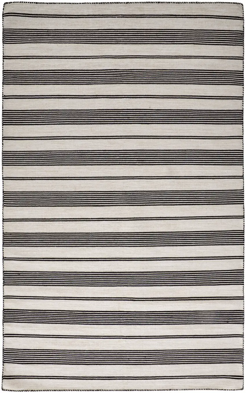 Black And White Striped Dhurrie Hand Woven Stain Resistant Area Rug Photo 1