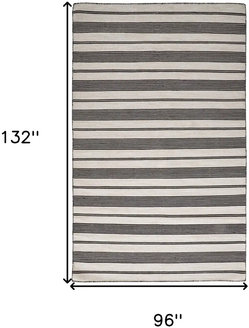 Black And White Striped Dhurrie Hand Woven Stain Resistant Area Rug Photo 3