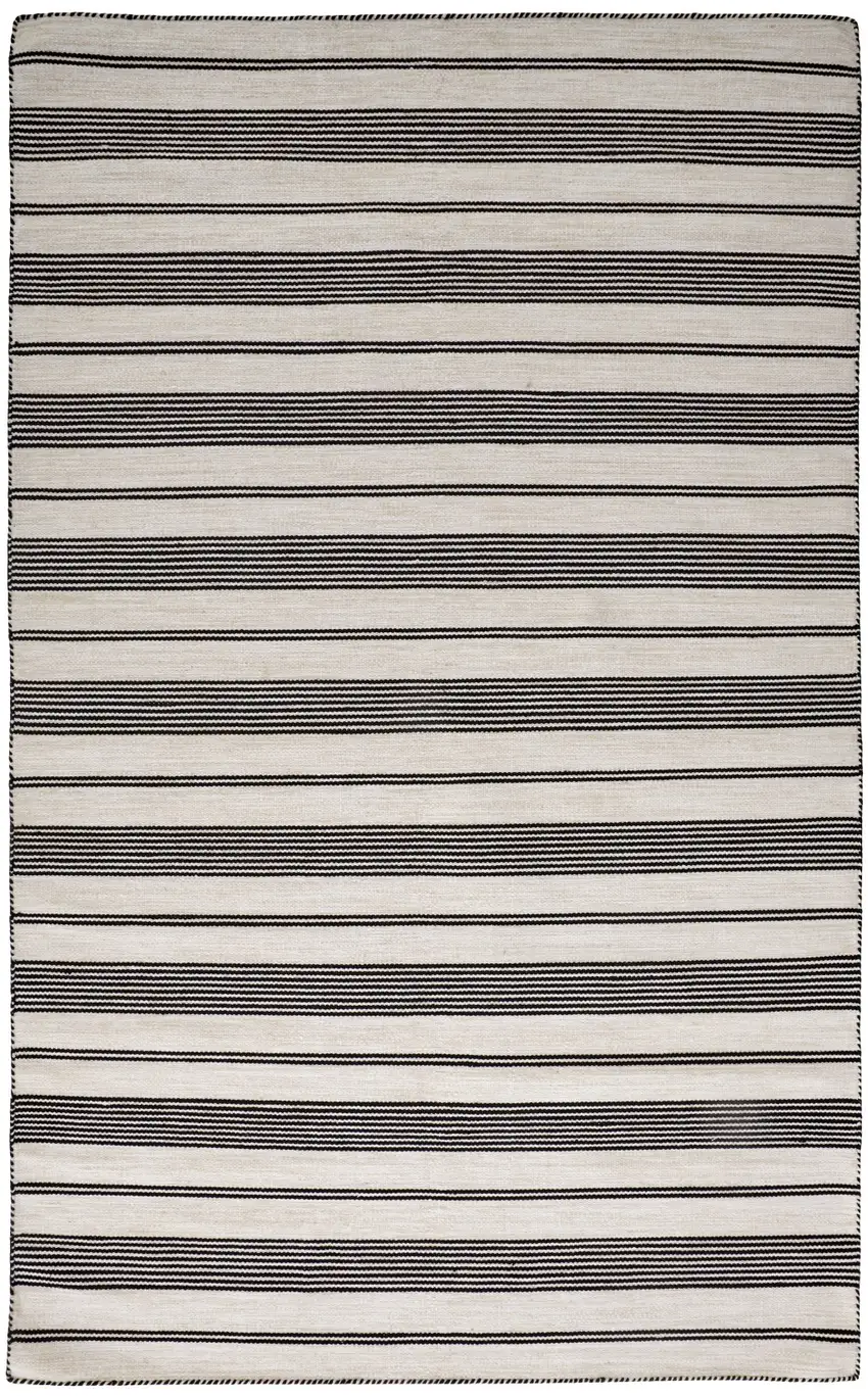 Black And White Striped Dhurrie Hand Woven Stain Resistant Area Rug Photo 1