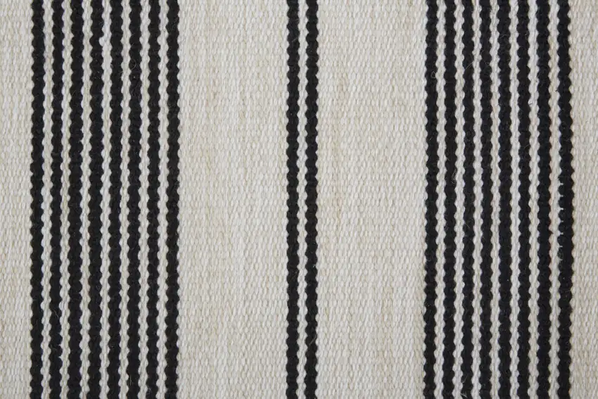 Black And White Striped Dhurrie Hand Woven Stain Resistant Area Rug Photo 8