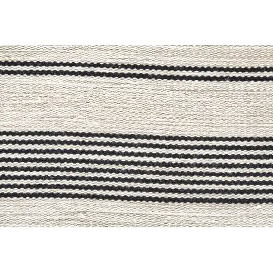 Black And White Striped Dhurrie Hand Woven Stain Resistant Area Rug Photo 7