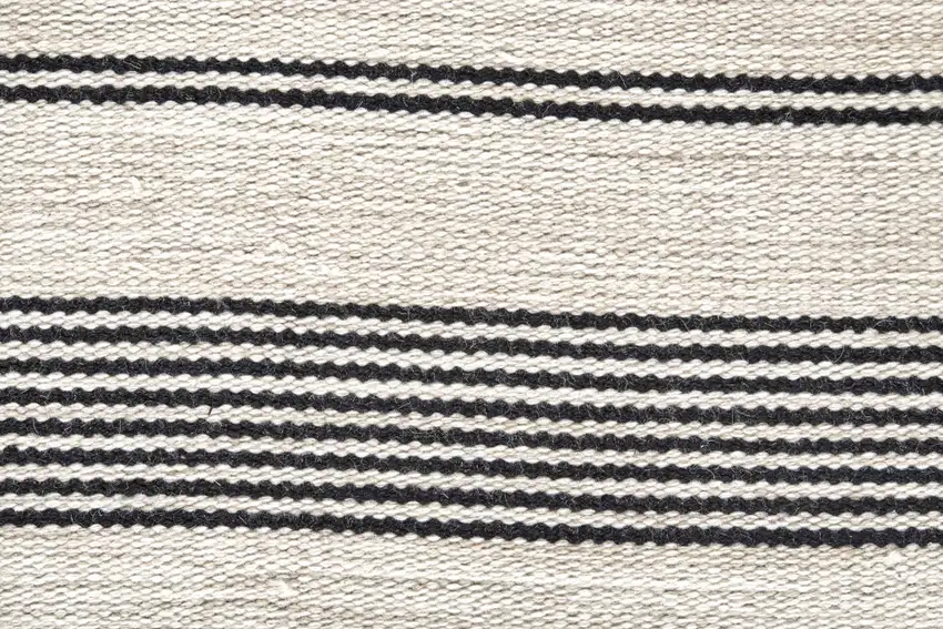 Black And White Striped Dhurrie Hand Woven Stain Resistant Area Rug Photo 7