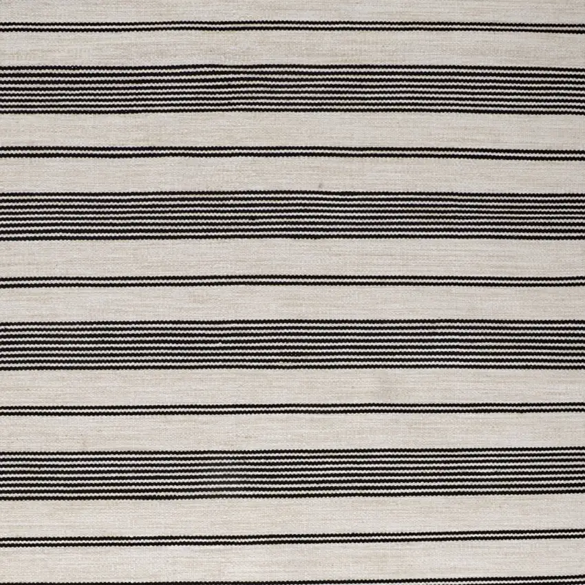 Black And White Striped Dhurrie Hand Woven Stain Resistant Area Rug Photo 5