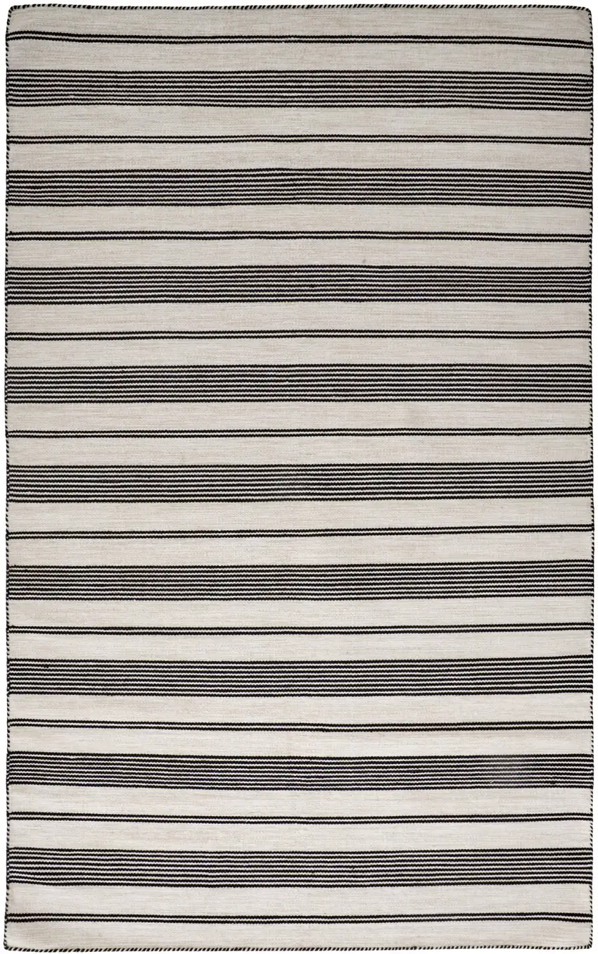 Black And White Striped Dhurrie Hand Woven Stain Resistant Area Rug Photo 4