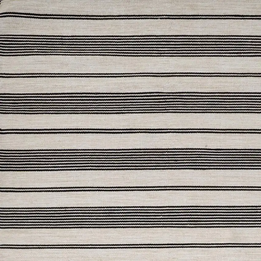Black And White Striped Dhurrie Hand Woven Stain Resistant Area Rug Photo 2