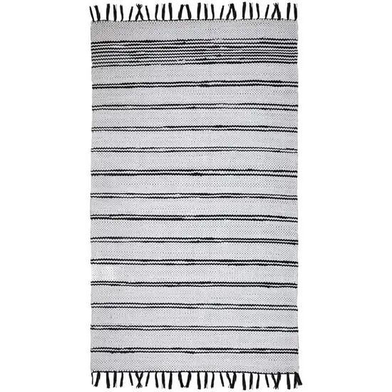 Black And White Striped Hand Woven Washable Area Rug With Fringe Photo 3