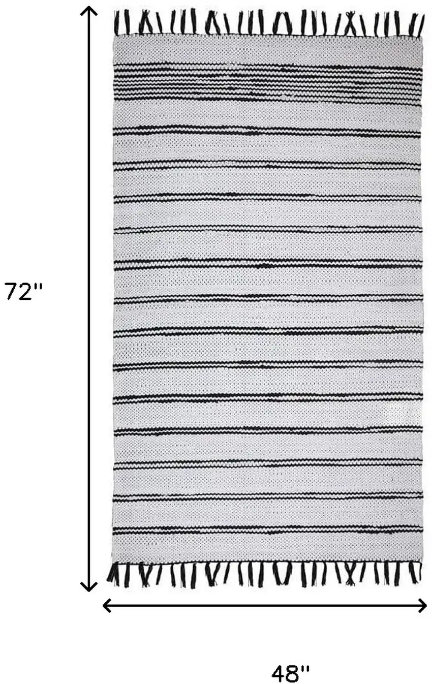 Black And White Striped Hand Woven Washable Area Rug With Fringe Photo 5
