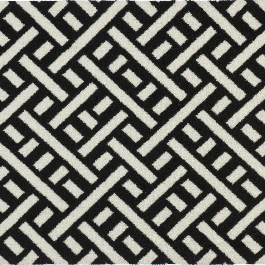 Black And White Trellis Washable Area Rug With UV Protection Photo 2