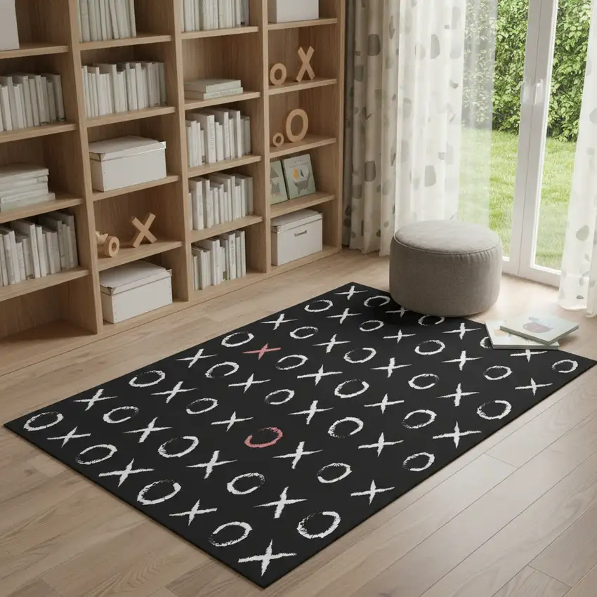 Black And White XOXO Youthful Washable Area Rug Photo 1