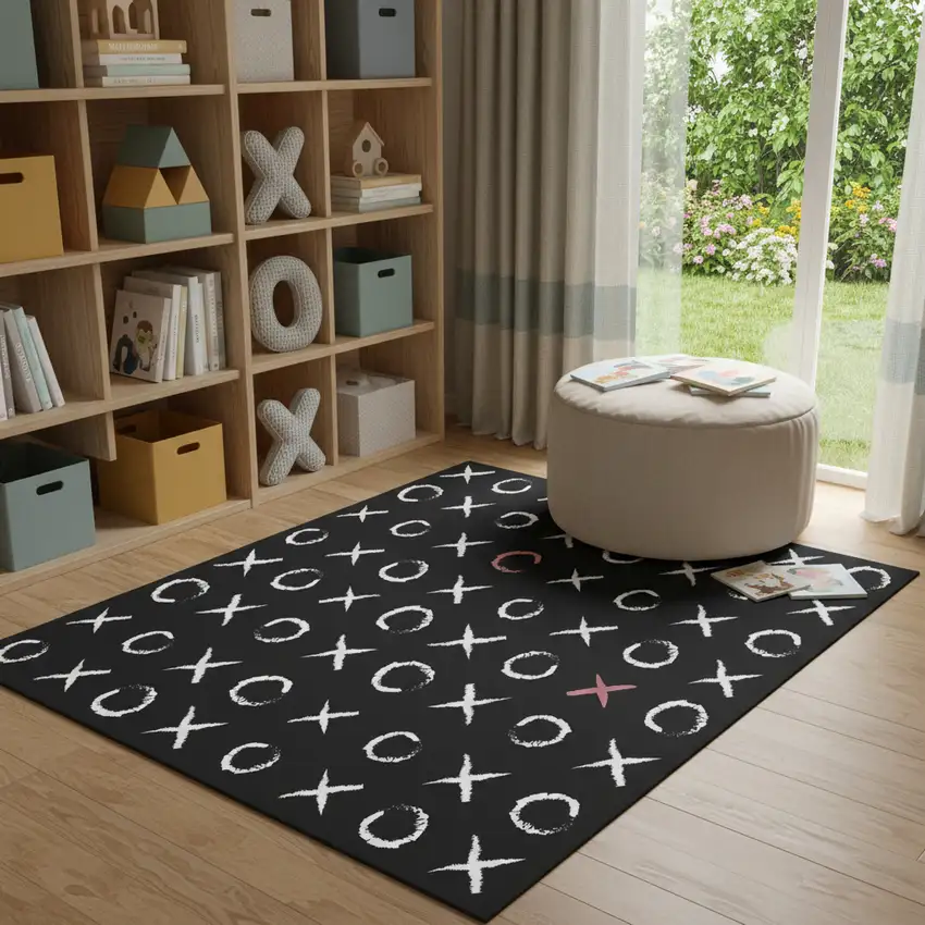Black And White XOXO Youthful Washable Area Rug Photo 1