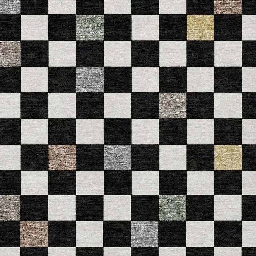Black And Yellow Geometric Washable Indoor Outdoor Area Rug Photo 3